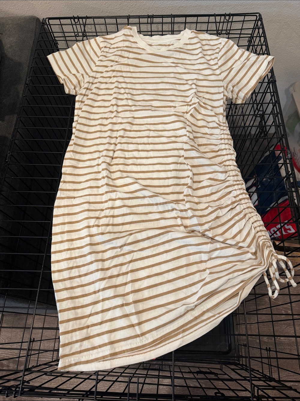 Universal Thread Cream and Tan Striped Midi Dress